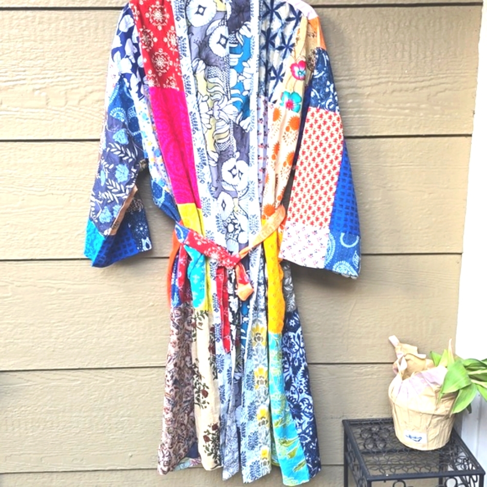 Colorful Patchwork kimono robe reversible OS